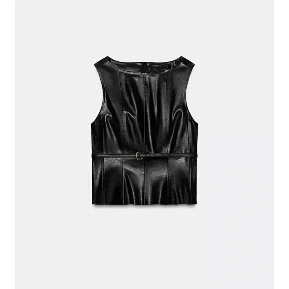 NWT ZARA FAUX LEATHER BELTED TOP - Picture 6 of 13